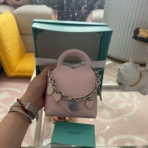 Tiffany & Co. Pale Pink Leather Mini Bag with Heart Charm Chain